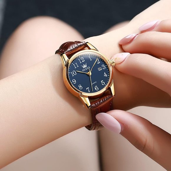 Women's Brown Leather Strap Small Face  Analog Quartz Wrist Waterproof Watch - Picture 5 of 9